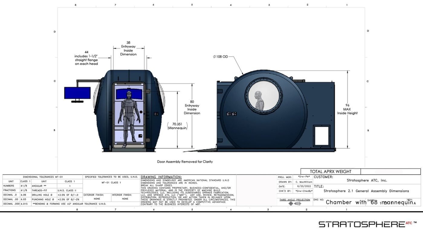 Dimensioned engineering drawing with revision table