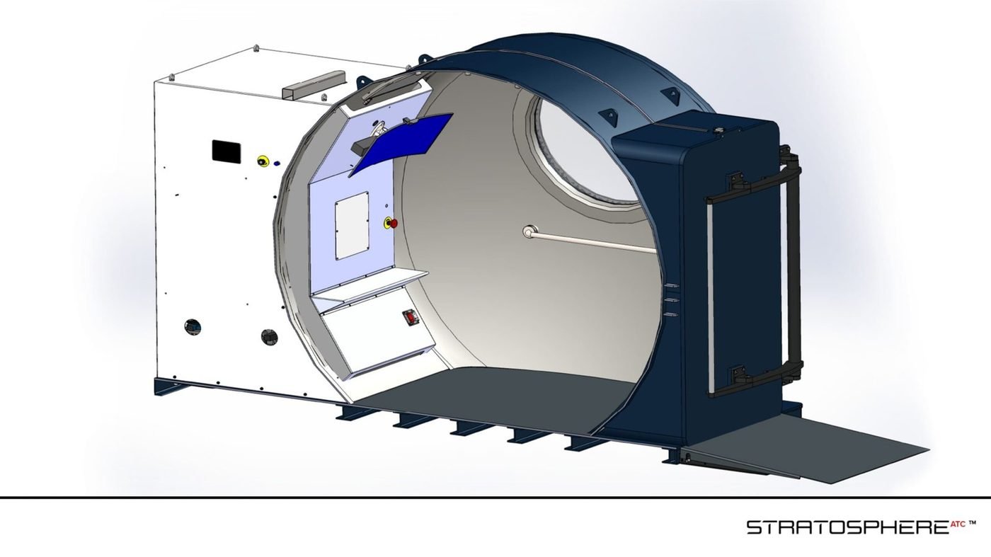 Interior cutaway render showing seat, lighting and control panels