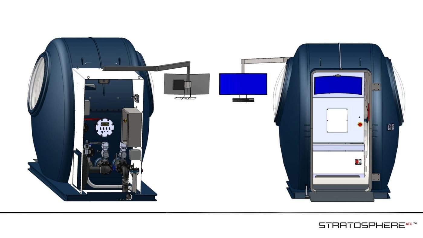 Rear and front renders showing access panels and open door